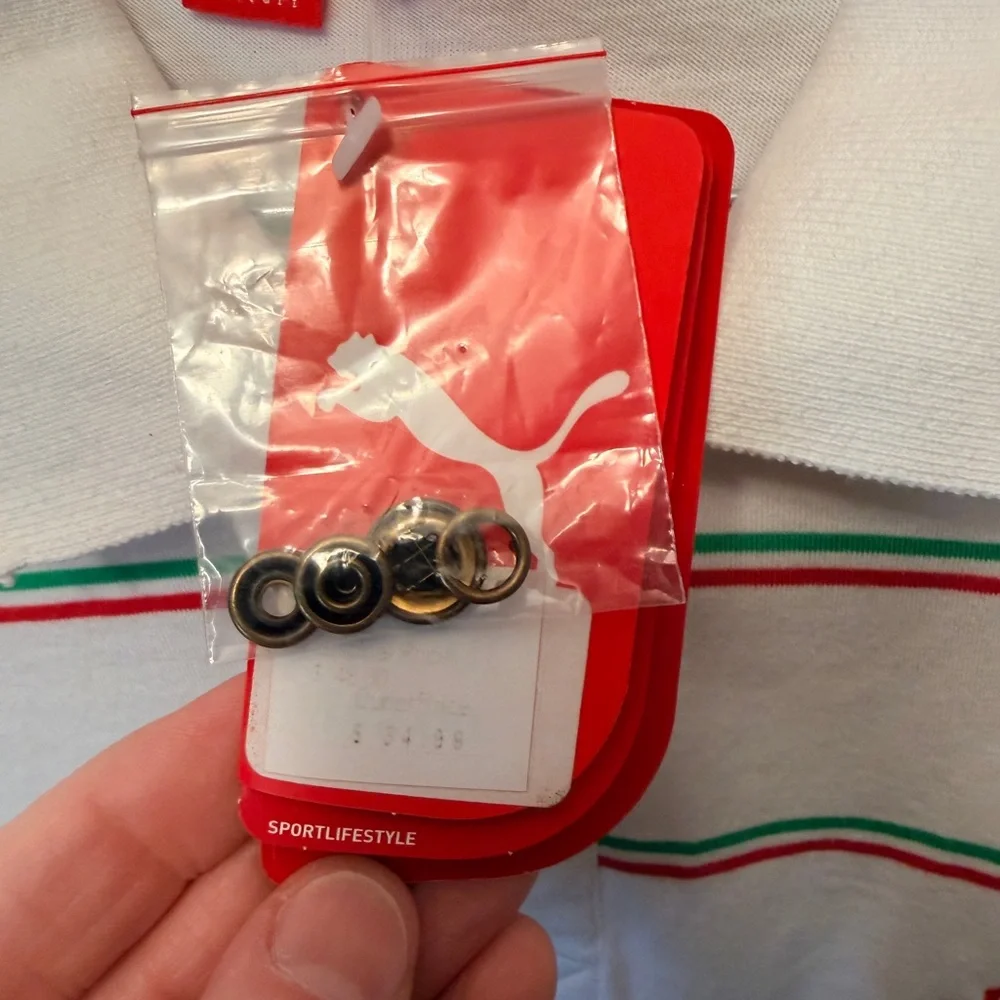 NWT Puma Scuderia Ferrari Men’s XL Polo Shirt White Red Green Stripe Logo Snaps - Picture 7 of 12